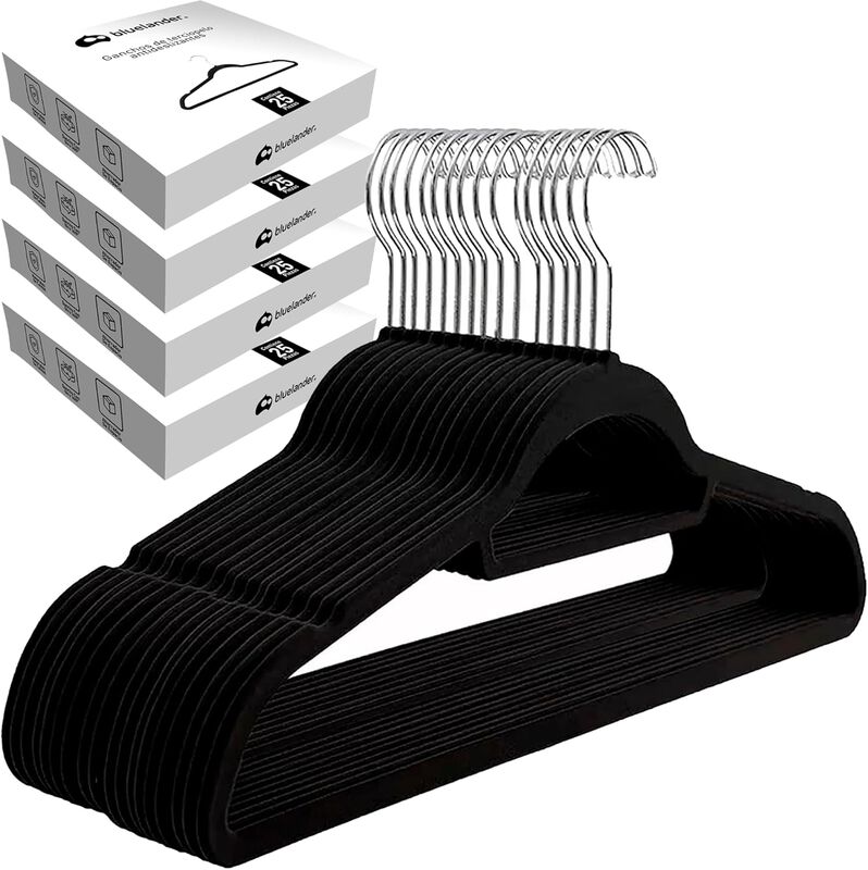 100 Ganchos de Terciopelo Negro para Ropa Bluel... image number null