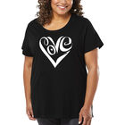 Camiseta De Talla Grande Word Art Para Mujer - Coraz&oacute;n en Script- Negro