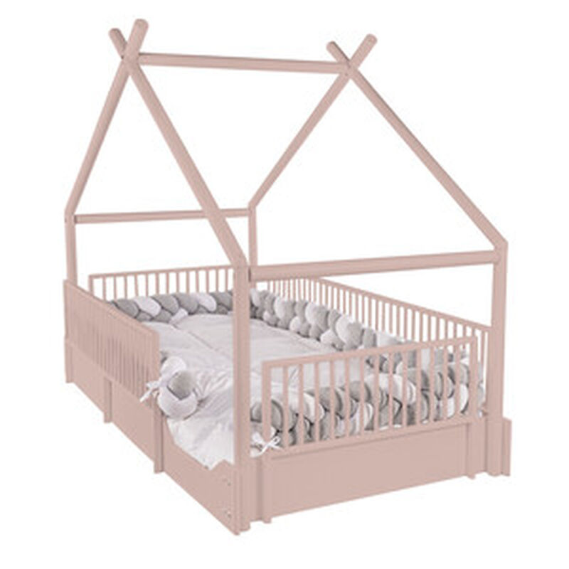 Cama Moderna Montessori de Madera con Barandale... image number null