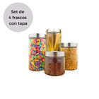 Set de 4 Frascos de Vidrio con Tapa Enroscables Circular