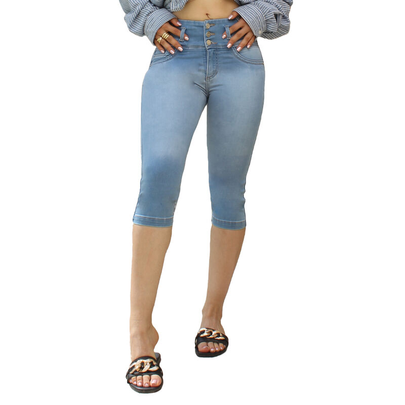 Capri Mujer Tiro Medio Stretch Azul Bajo image number null