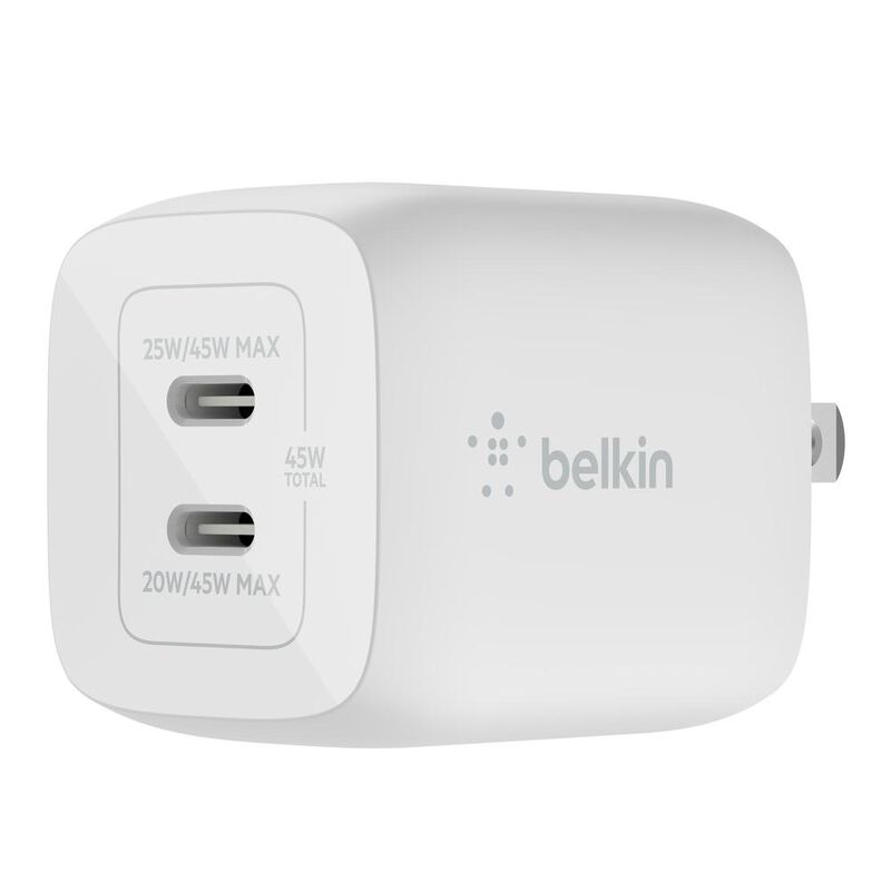 Cargador De Pared Doble Usb C De 45W Blanco GaN image number null