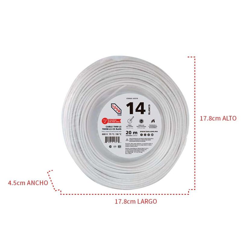 Cable Thhw-ls Rohs Calibre 14 Awg Blanco 20m image number null