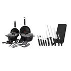 Bateria T-Fal Expert Chef 11 Pzas + Estuche de Cuchillos Tramontina 32200/386, 10 Pzas Negro ALB/END