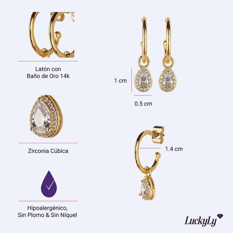 Aretes Mujer Oro 14k Arracadas Zirconia Joyería... image number null