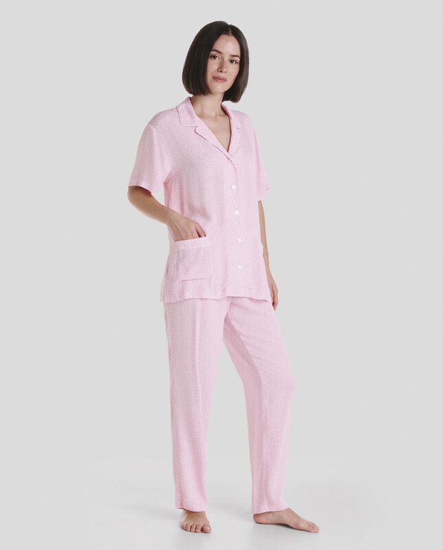 Pijama Largo Jacquard con Topitos Rosa image number null
