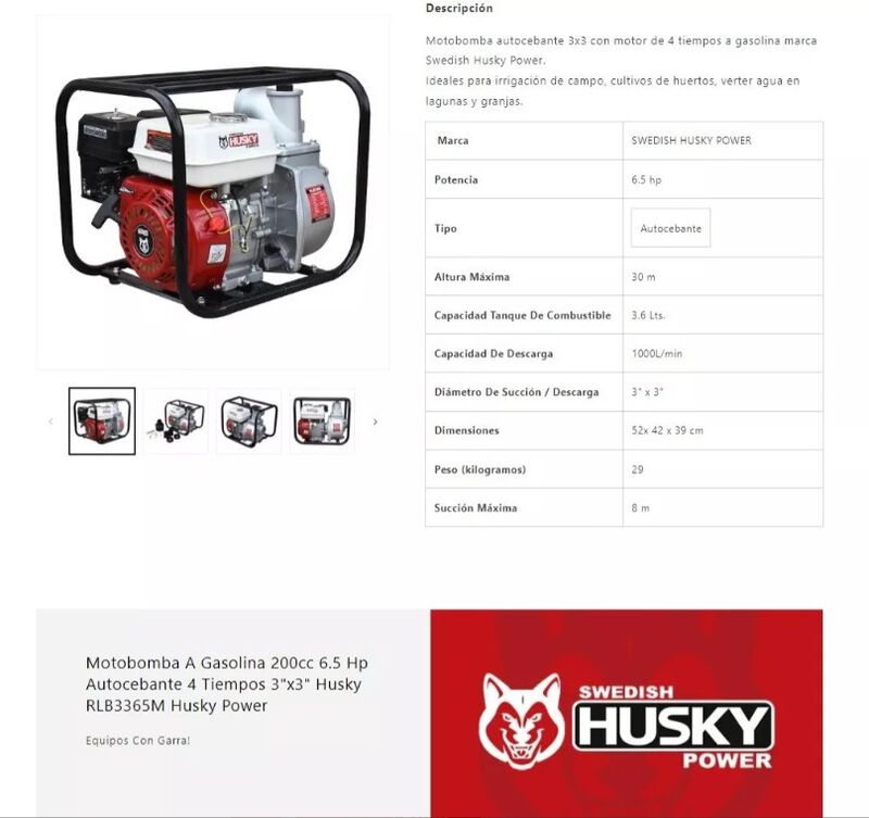 Motobomba Bomba De Agua A Gasolina Husky 3x3 Pu... image number null