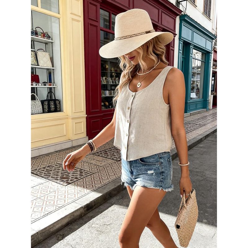 Top sin mangas Idealsanxun beige cuello redondo... image number null