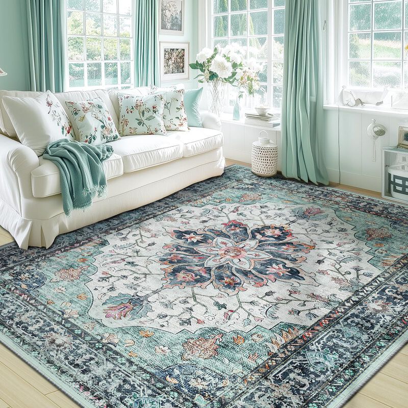 Alfombra De &Aacute;rea Releany 183 cm Turquesa/blanco... image number null