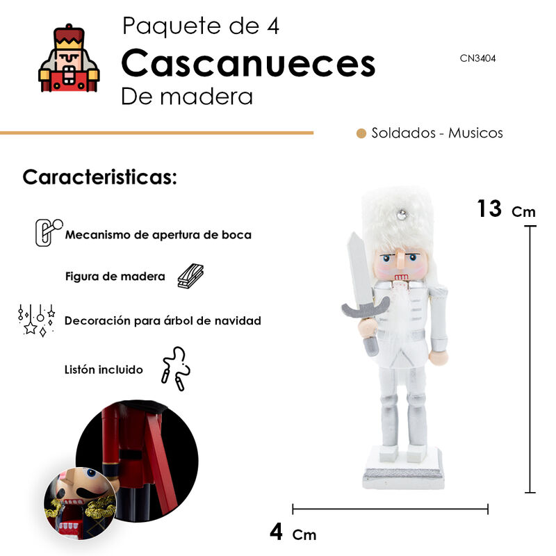 Set 4 Cascanueces De Madera 13cm Blanco Y Plate... image number null