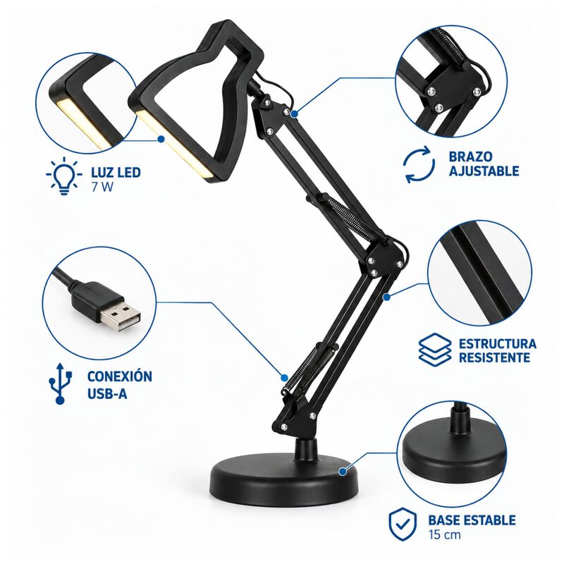 L&aacute;mpara Led De Escritorio Ajustable Con Brazo A... image number null