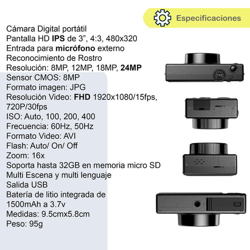 Cámara Digital Vak Cdr1 Lcd 3' 24mp Video Efect... image number null