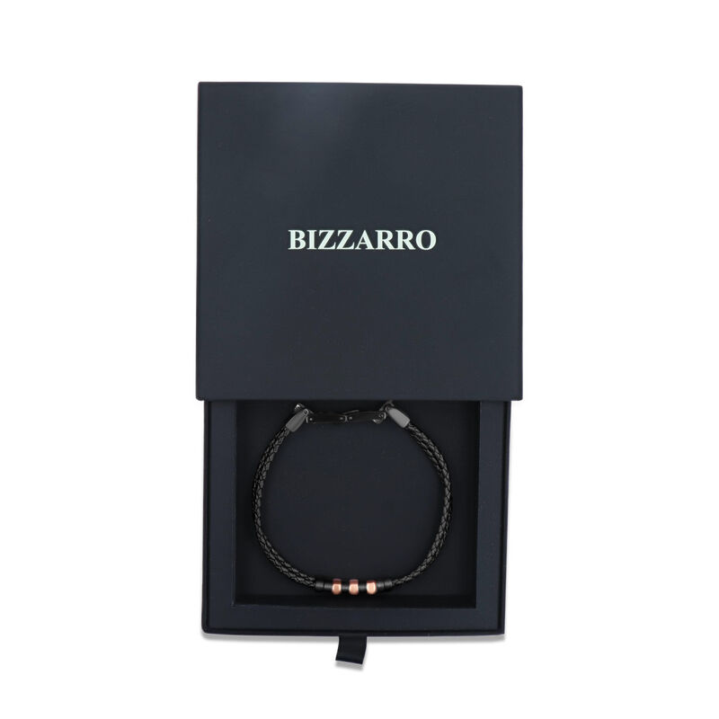 Pulsera De Piel Con Acero Negro Y Rosa image number null