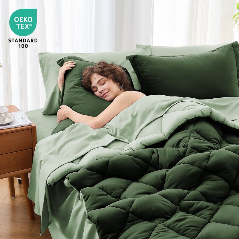 Juego De Ropa De Cama Muxhomo Queen Verde Oscur... image number null