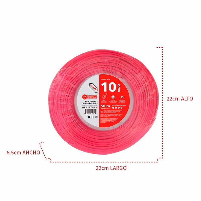 Cable Thhw-Ls Rohs Calibre 10 awg rojo 50M image number null