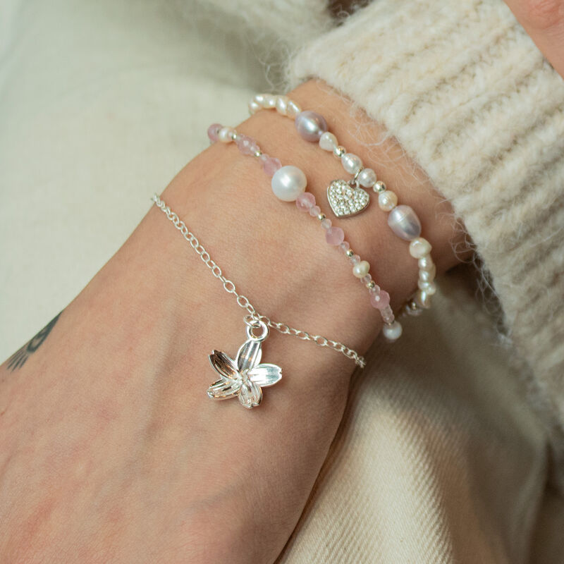 Pulsera ojo de gato rosa cuarzo rosa perla y pl... image number null