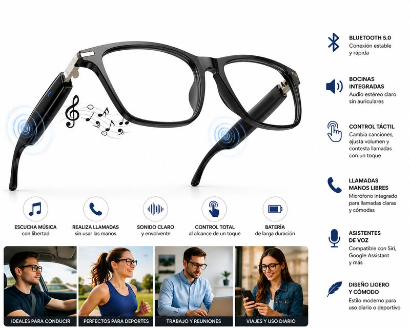 Lentes Inteligentes Con Bluetooth, Gafas Con Au... image number null