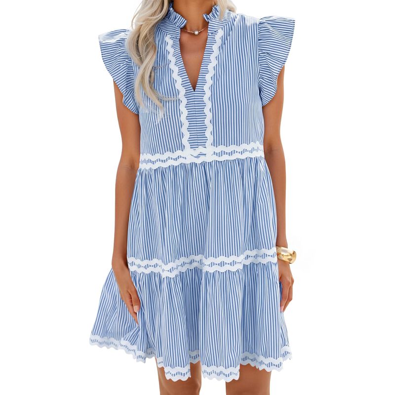 Vestido Zesica Mini Rayado Azul Casual Verano image number null