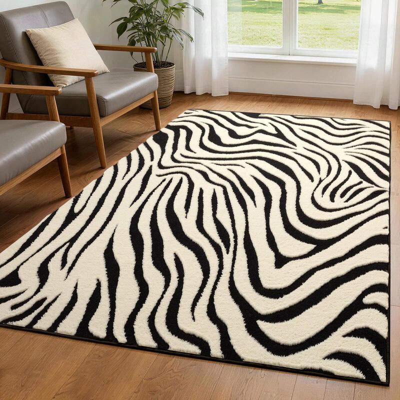 Alfombra Yihouse 122x183 Cm Negro Y Blanco Lava... image number null
