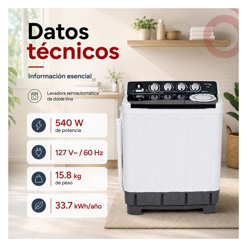 Lavadora Semiautom&aacute;tica 2 Tinas 11 Kg Centrifug... image number null