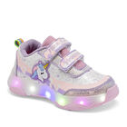 Letritas demsy Tenis urbano para ni&ntilde;a. Blanco rosa lila, con luces
