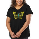 Camiseta De Talla Grande Cuello En V Word Art Para Mujer - Mariposa- Negro