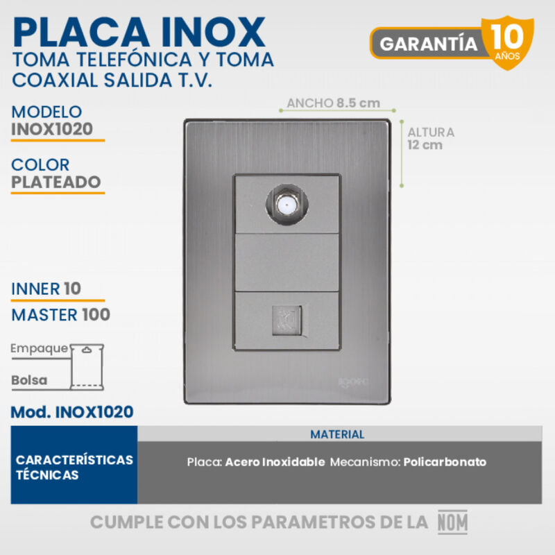 Paquete 5 piezas Placa Armada Con 1 Toma Telefó... image number null