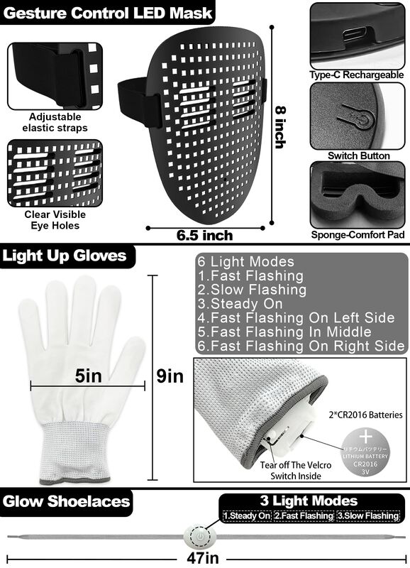 Set De M&aacute;scara Camlinbo Led Con Guantes Y Cordo... image number null