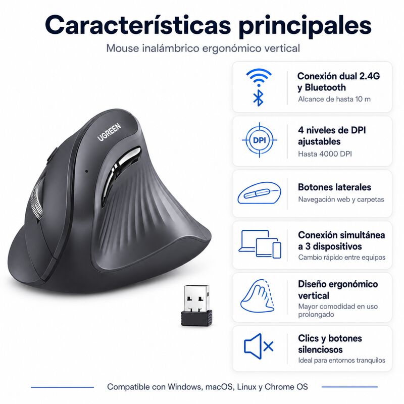 Mouse Vertical Inalambrico Bluetooth 2.4g 3 Equ... image number null