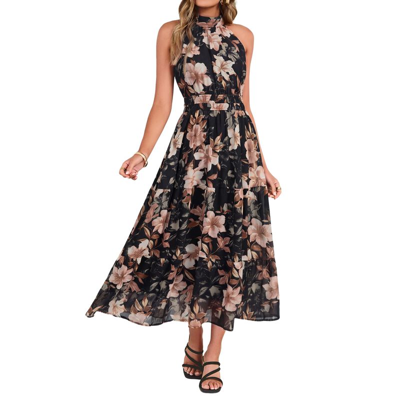 Vestido Maxi Simplee Halter Floral Boho Verano image number null