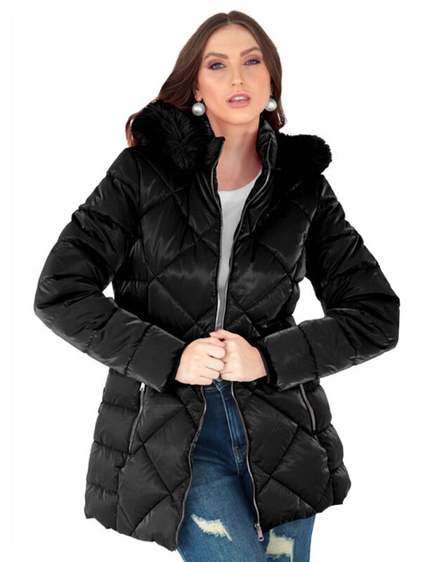 Chamarra Cazadora Mujer Con Gorro Capitonada Ne... image number null