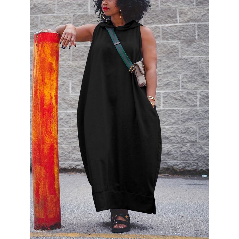 Vestido Maxi Oversize Negro Sin Mangas Yegine image number null
