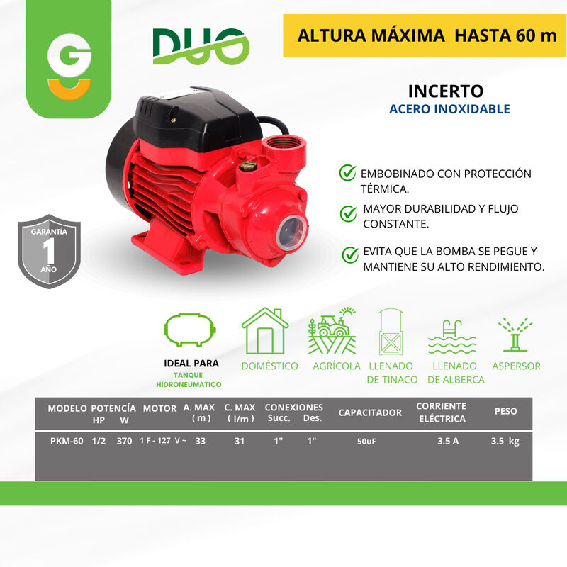 Bomba De Agua Periferica Duo 1/2hp 370w Igoto P... image number null