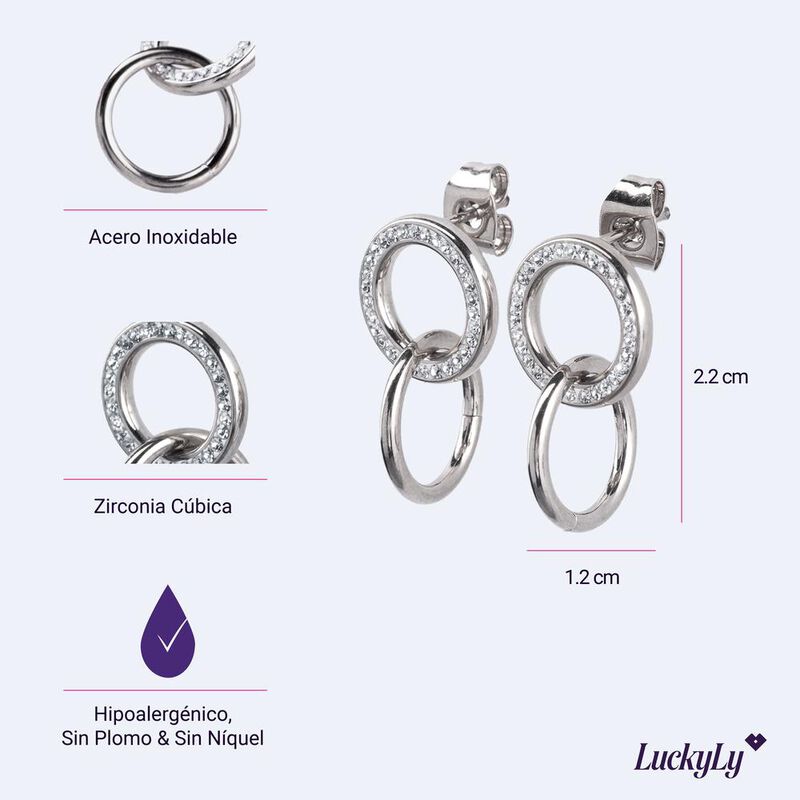 Aretes Acero Inoxidable Zirconia Joyer&iacute;a Regalo... image number null