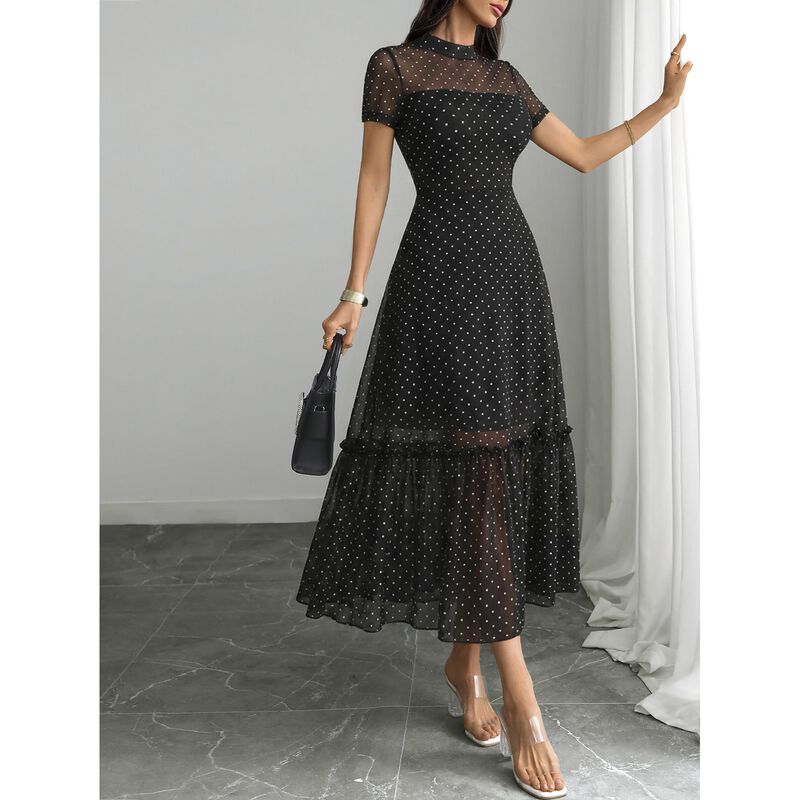 Vestido Gothdark Maxi Casual Lunares Volantes image number null