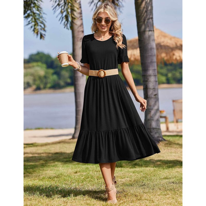 Vestido Midi Negro Zeagoo con Volantes y Manga ... image number null