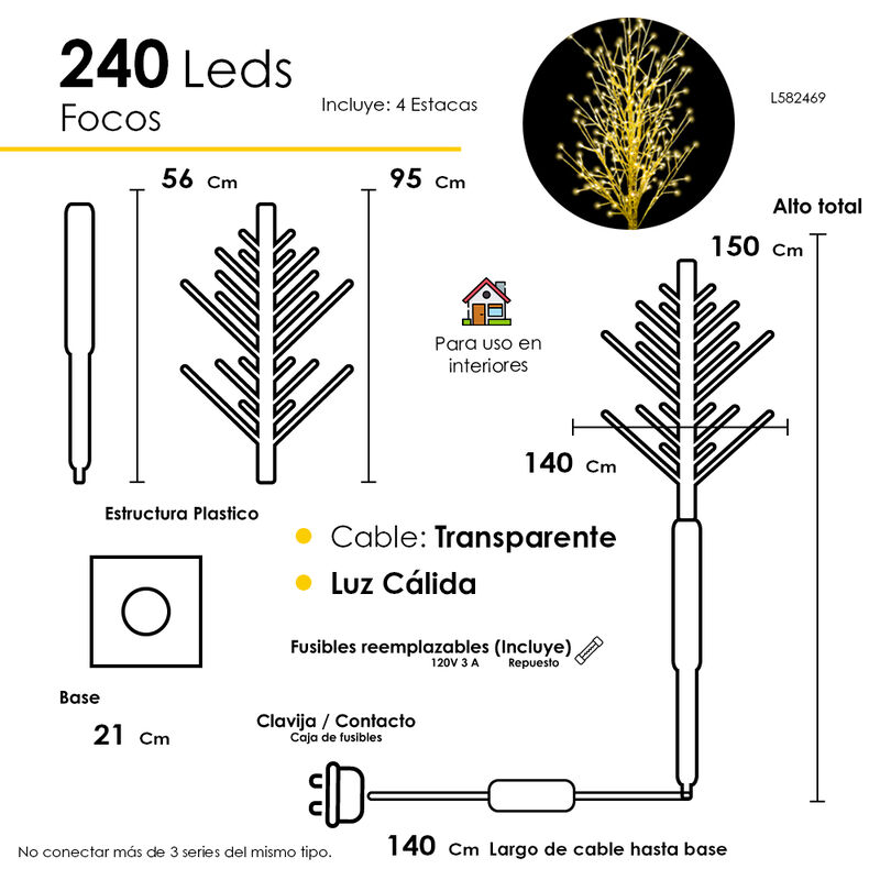 Árbol Luces LED Cálida 240 focos, Luz Cálida ca... image number null