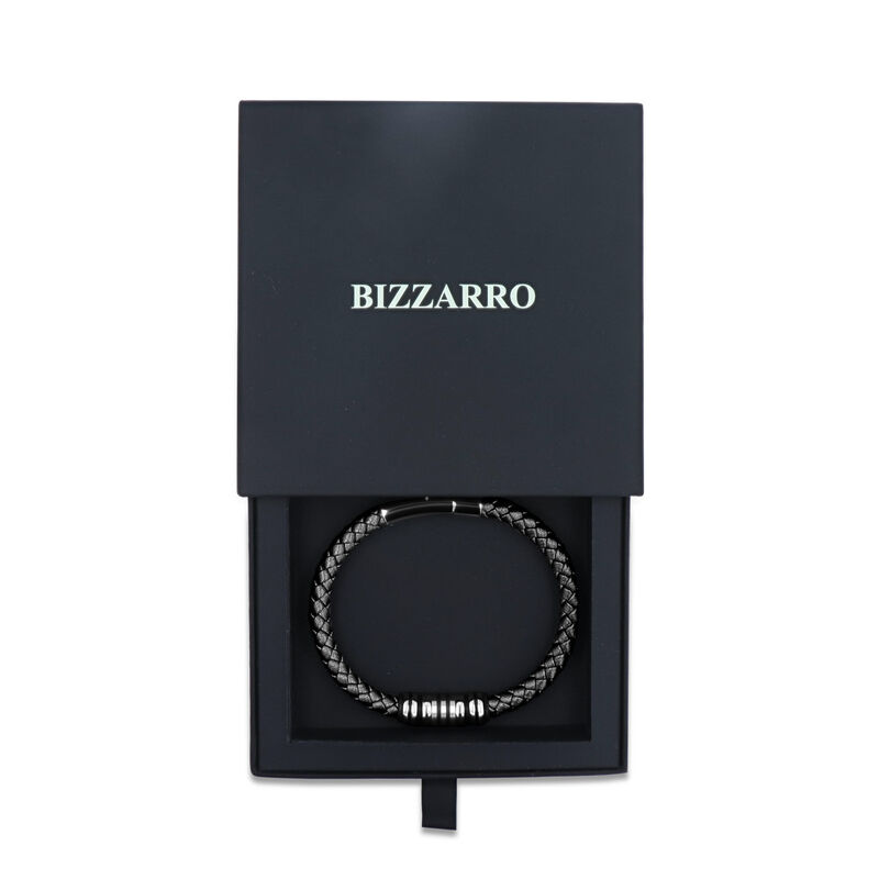 Pulsera De Piel Negra Con Acero En Color Plata ... image number null