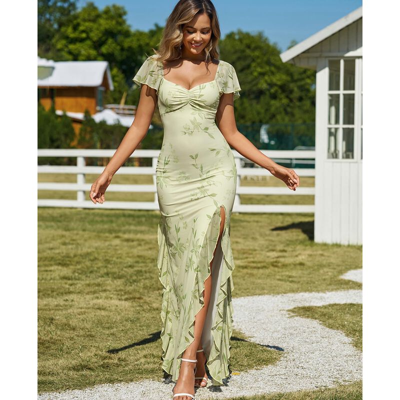 Vestido GLNEGE Floral Volantes Maxi Mujer image number null