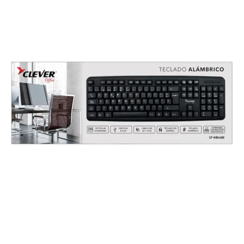 Teclado Alámbrico Clever Office Cf-KBU400 USB N... image number null