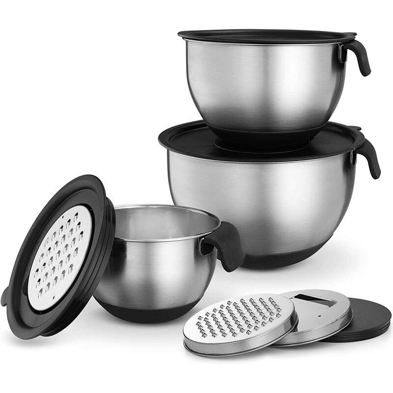 Juego de 3 Tazones de Acero Inox. con Tapa y Ra... image number null