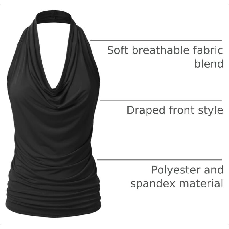 Top sin Mangas Eimin Halter Drapeado Negro Tall... image number null