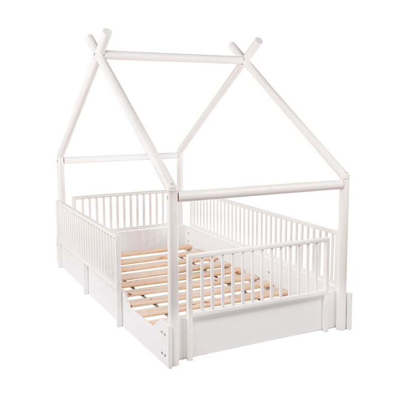 Cama Moderna Montessori de Madera con Barandale... image number null