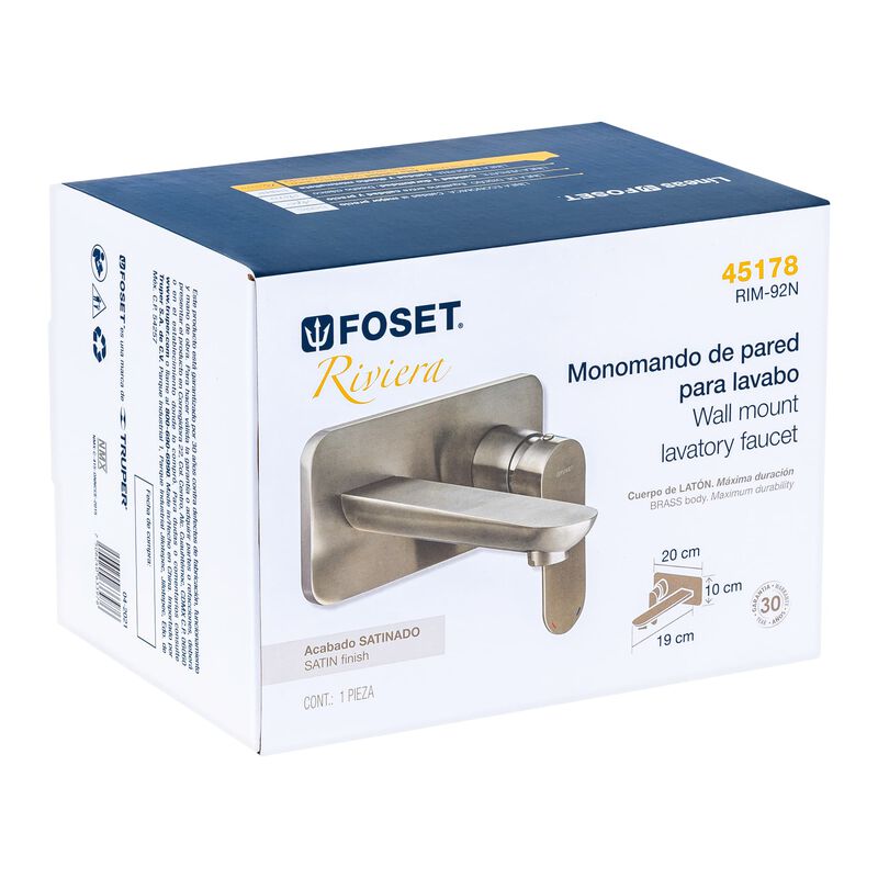 Monomando Sat&iacute;n de Pared para Lavabo Foset Rivi... image number null