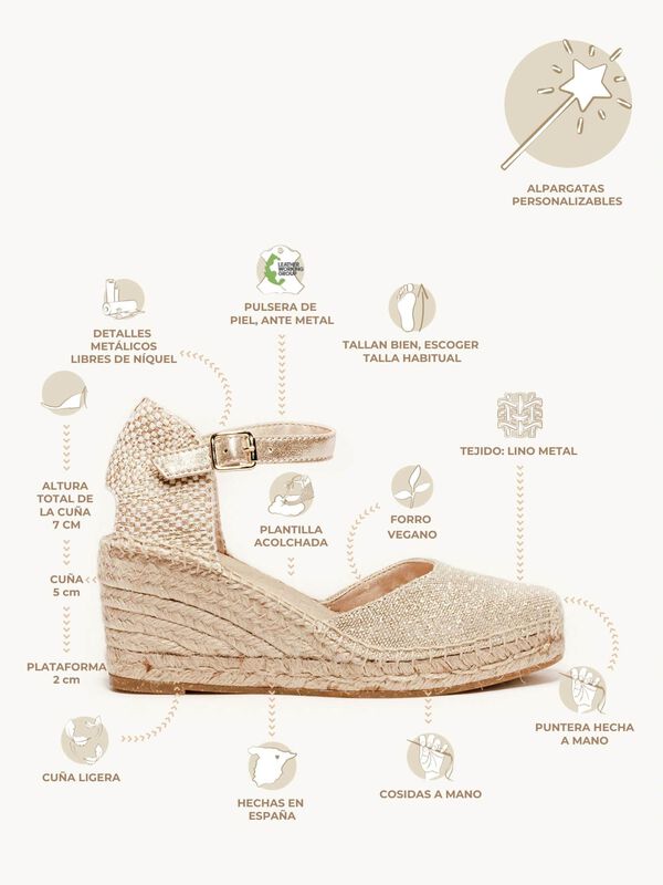 Alpargata Dalia Cu&ntilde;a Media Lino Metal Oro image number null