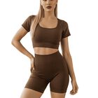 Conjunto Deportivo De Mujer De Short Y Blusa Conj-066 Cafe Stretch Push Up