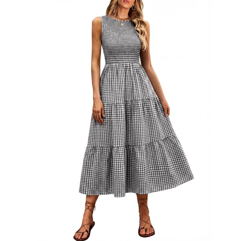 Vestido Maxi ANRABESS Sin Mangas a Cuadros Negr... image number null