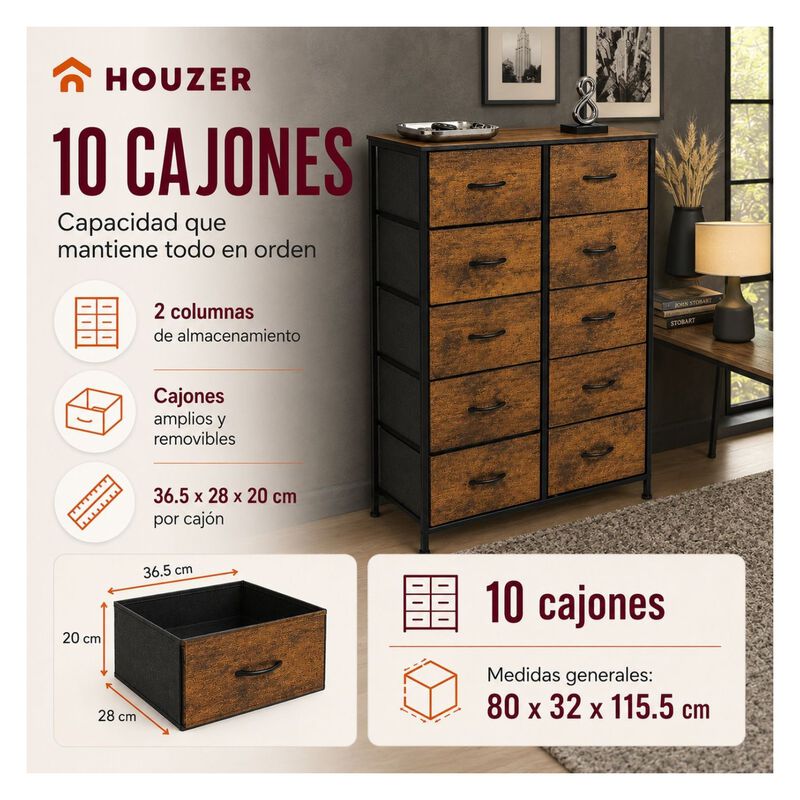 Comoda 10 Cajones Estructura Acero Cajonera Org... image number null
