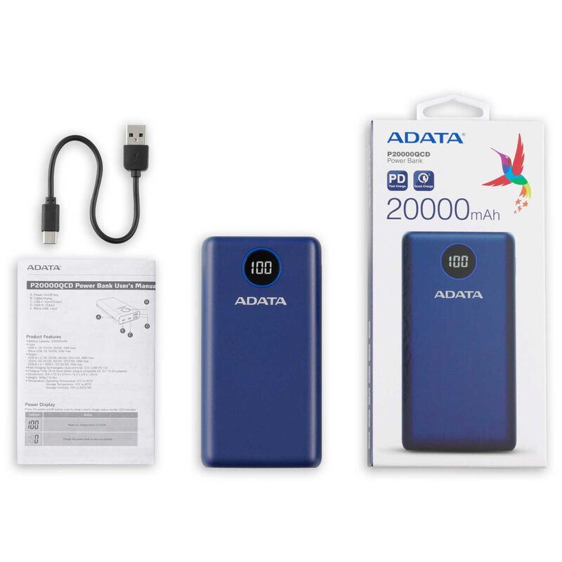 Bater&iacute;a Recargable ADATA Powerbank 20,000mAH Az... image number null