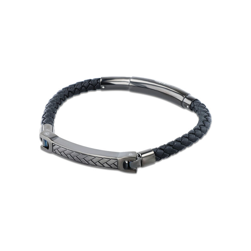 Pulsera De Piel Con Acero Color Negro Caballero... image number null